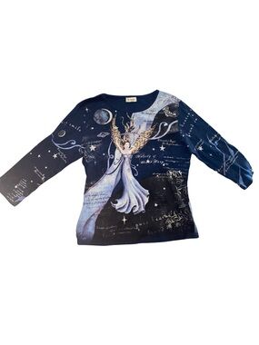 Cactus Womens Medium Celestial Angel Rhinestone 3/4 Sleeve Y2K Graphic Shirt